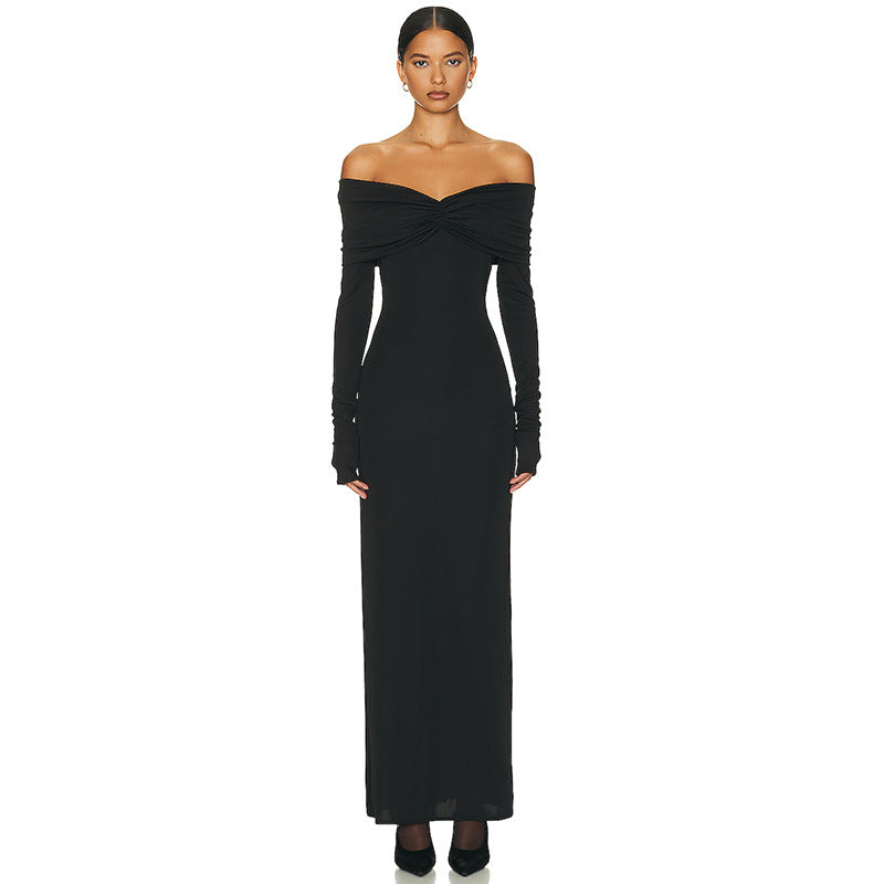 Shoulder baring sexy dinner party temperament one-step dress