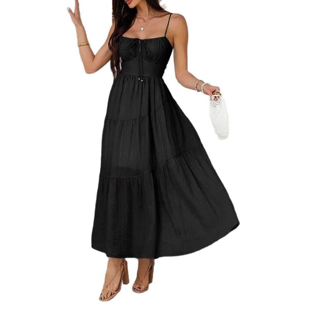Solid color high waisted camisole dress for dinner party